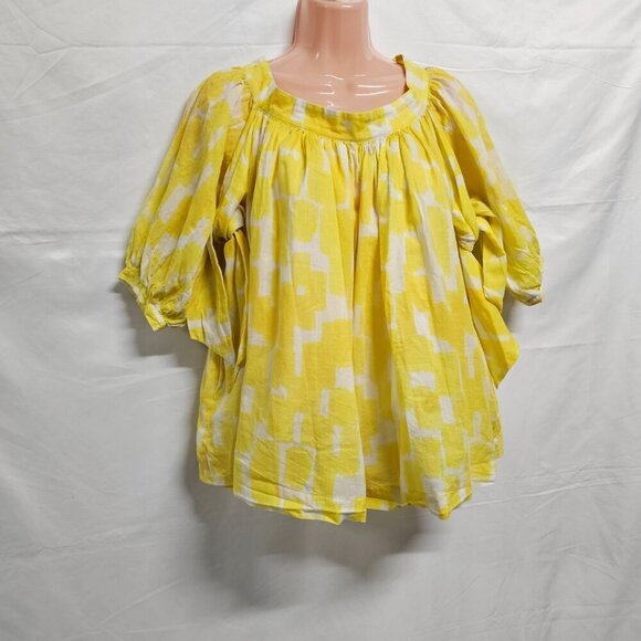 SEE BY CHLOE Yellow Printed Pleated Swing Blouse Women Size 2 - Picture 5 of 16